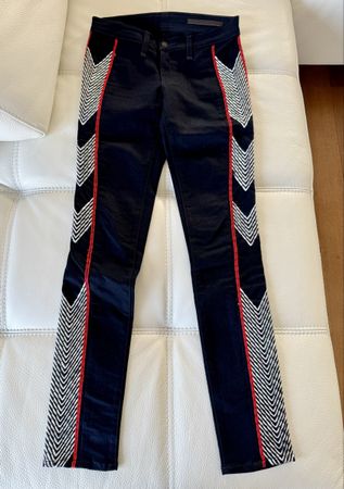 Rag&Bone Black Skinny Jeans with Red&White Strip, Size 25