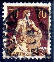 HELVETIA MIT SCHWERT 70 RP VOLLSTEMPEL TEUFEN 1913 -101