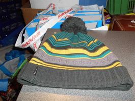 Mütze, One Size, braun/gelb/grün gestreift