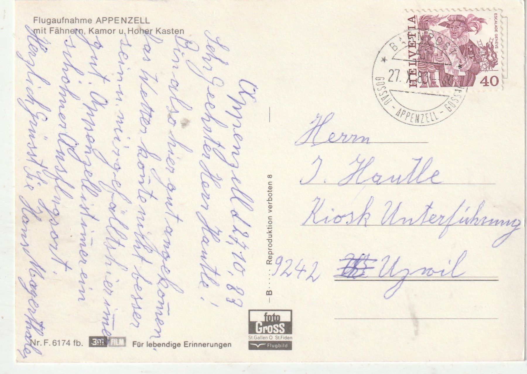 Cartoline postali: Appenzell Flugaufnahme – Usato da Lumbrein venduto da made02 1