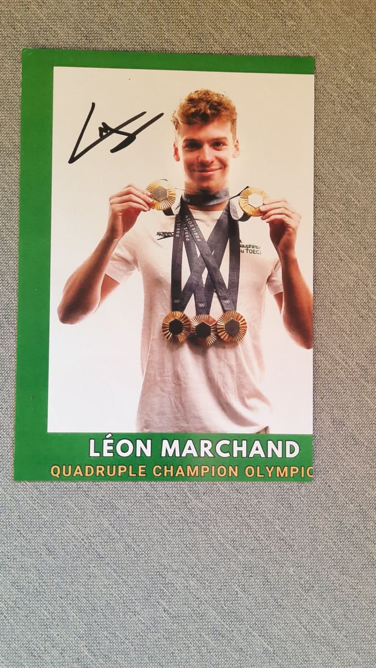 Autogramme: Autogrammkarte  Leon  Marchand – Gebraucht aus Schmerikon von Olympia04