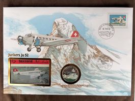 JUNKERS JU 52 - MÜNZBRIEF 31.7.95 - CONGO Farbmünze 1995