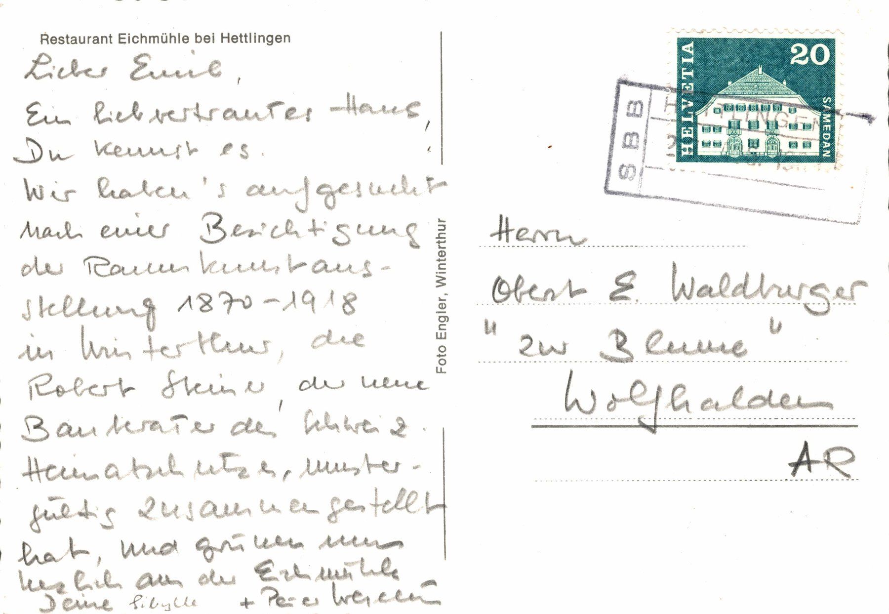 Cartes postales: Restaurant Eichmühle bei Hettlingen – D'occasion à Bronschhofen par Astore 1