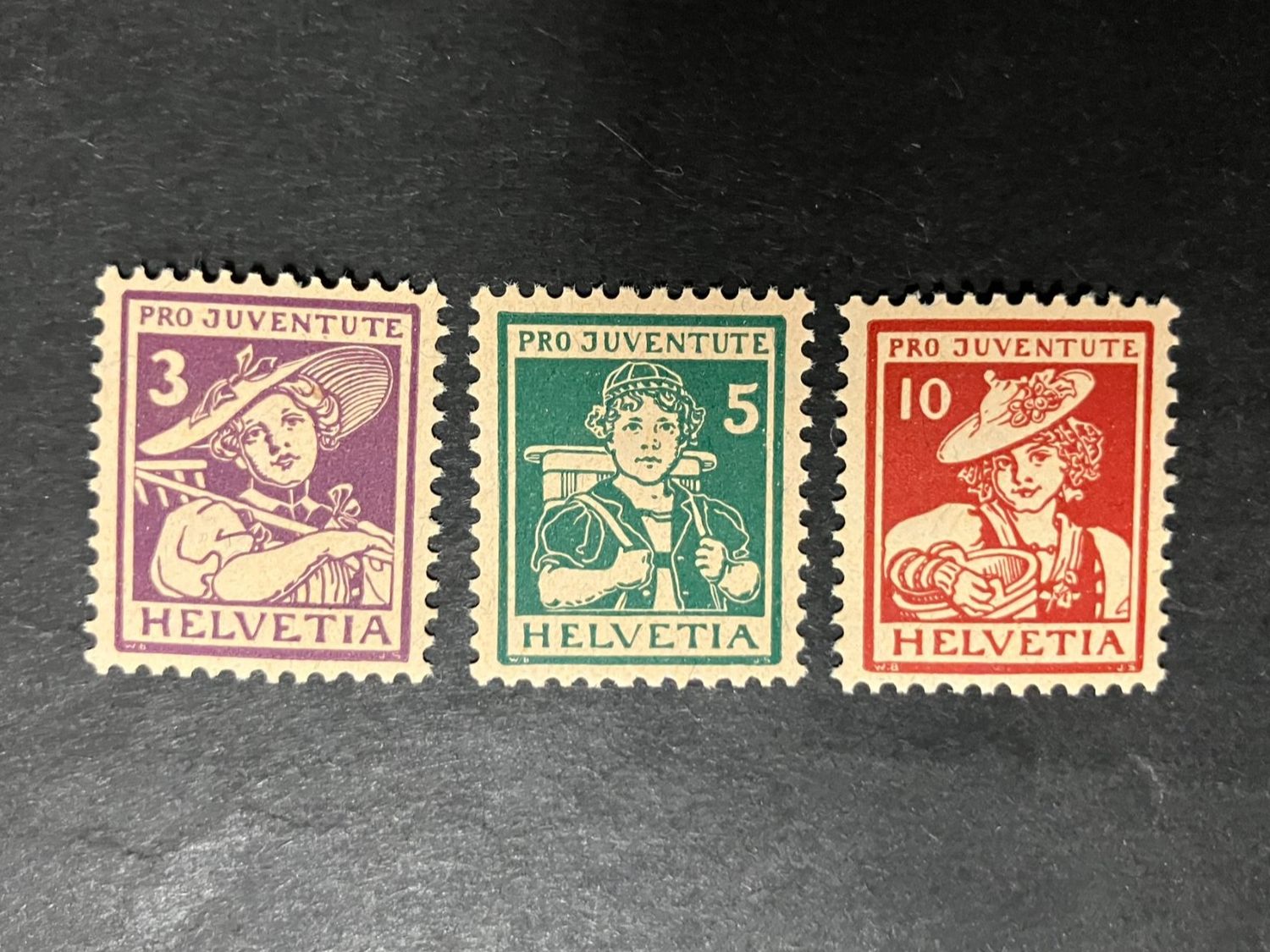 Alle Briefmarken: Pro Juventute 1915, J4-J6, ** – Gebraucht aus Würenlos von Eulenpostuhu