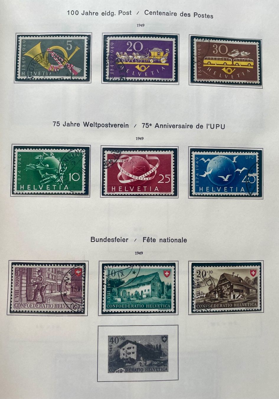 Tutti i francobolli: Sammlung Helvetia 100 Jahre eidg. Post,  1949 – Usato da Rudolfstetten venduto da Laso50