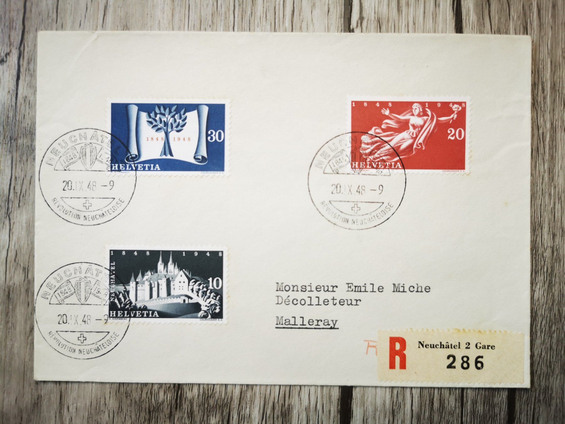 Alle Briefmarken: TR13 Enveloppe + Timbre Suisse 1948 – Gebraucht aus Cousset von Patrick_Collections
