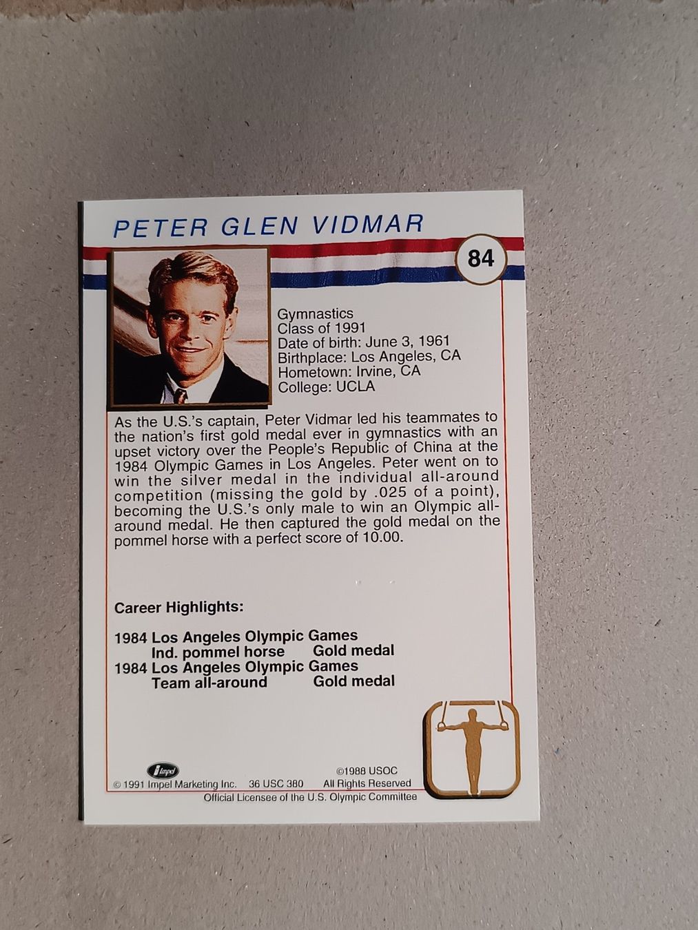 Autografi: Peter Vidmar - Olympia Gold - handsigniert – Usato da Menziken venduto da Artographs 1