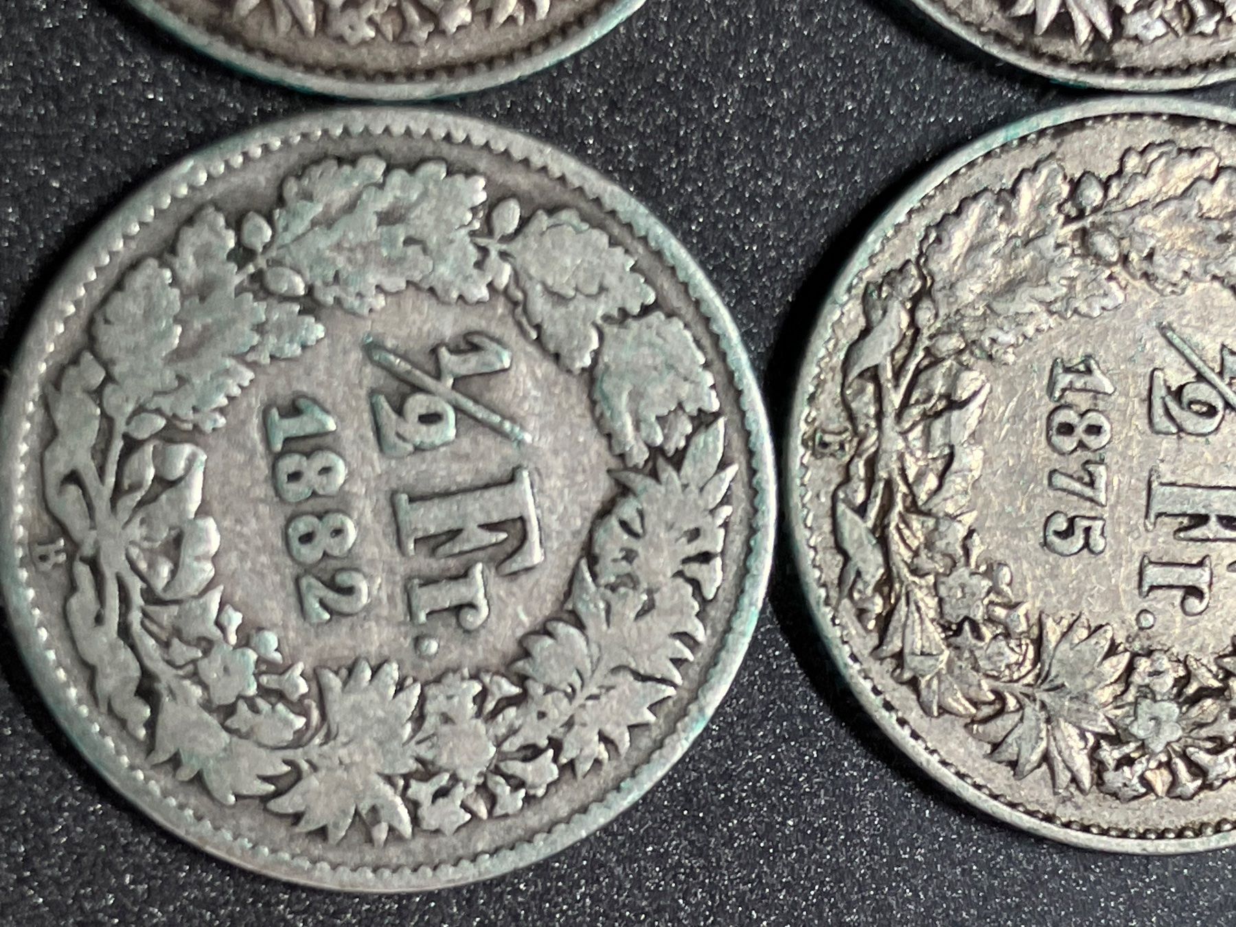 Tutti le monete: 4  x 50 Rappen  1875 - 1882 – Usato da untervaz venduto da Wingert 4