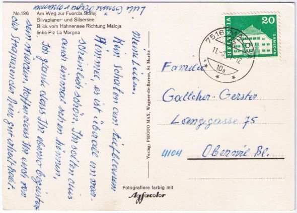 Cartoline postali: Silvaplaner und Silsersee Blickrichtung Maloja – Usato da Binningen venduto da Mountainrider 1