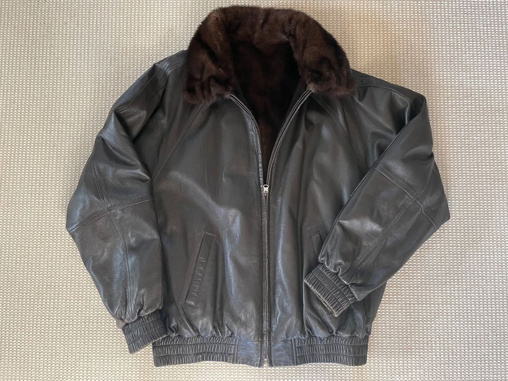 Blouson Aviateur En Cuir Marron Pour Homme - Taille L - Style Bomber - Occasion Très Bon état