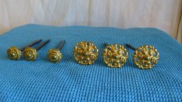 Antike Ziernägel vergoldet ornamentiert 6 Stück gebraucht