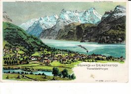 BRUNNEN mit Urirotstock SZ sehr schöne Steinmann-Litho 1900!