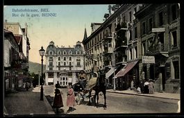 AK Biel / Bienne, Bahnhofstraße, Rue de la gare, Kutsche, Ba