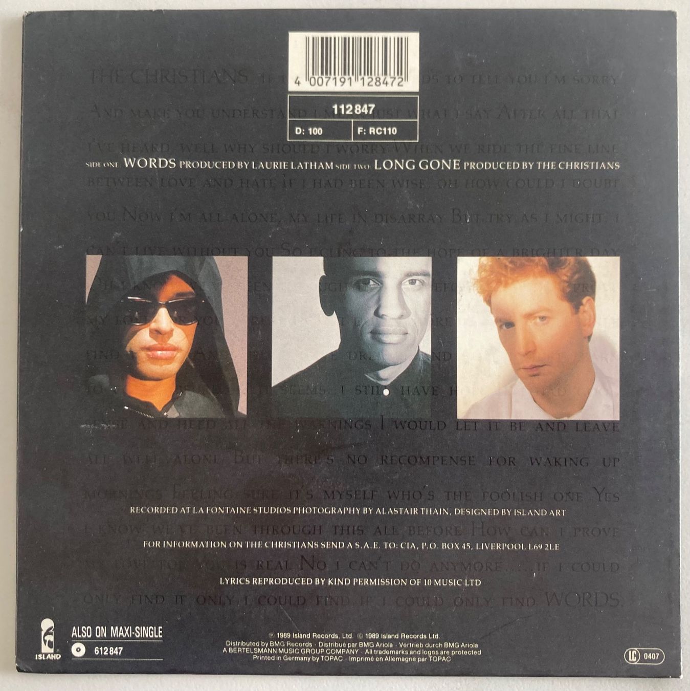 Dischi in vinile: THE CHRISTIANS - WORDS – Usato da Poliez-Pittet venduto da Newtown-Records 1