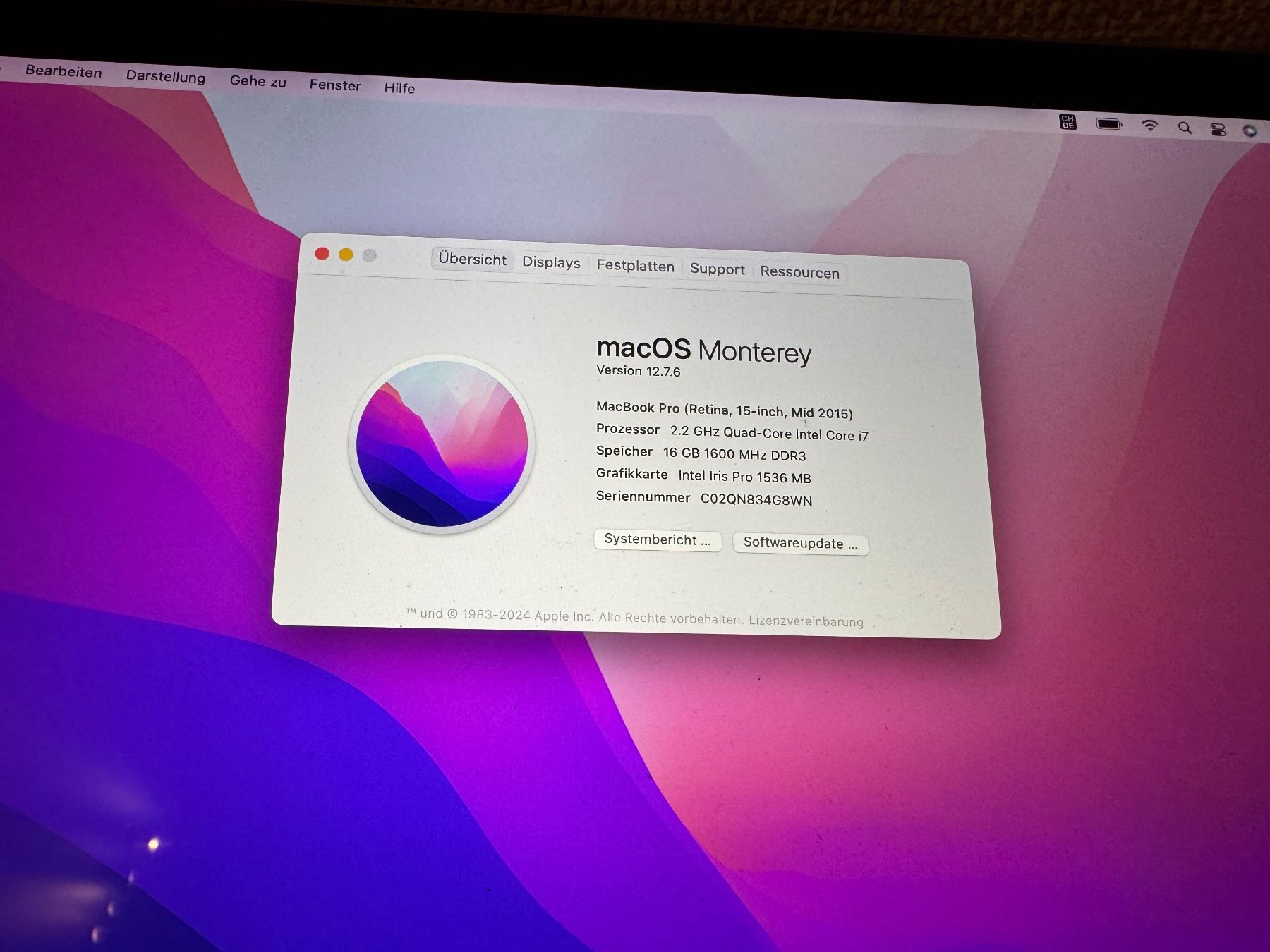 Apple Notebooks: MacBook Pro Retina 15 Zoll – Gebraucht aus Adliswil von Busys 1