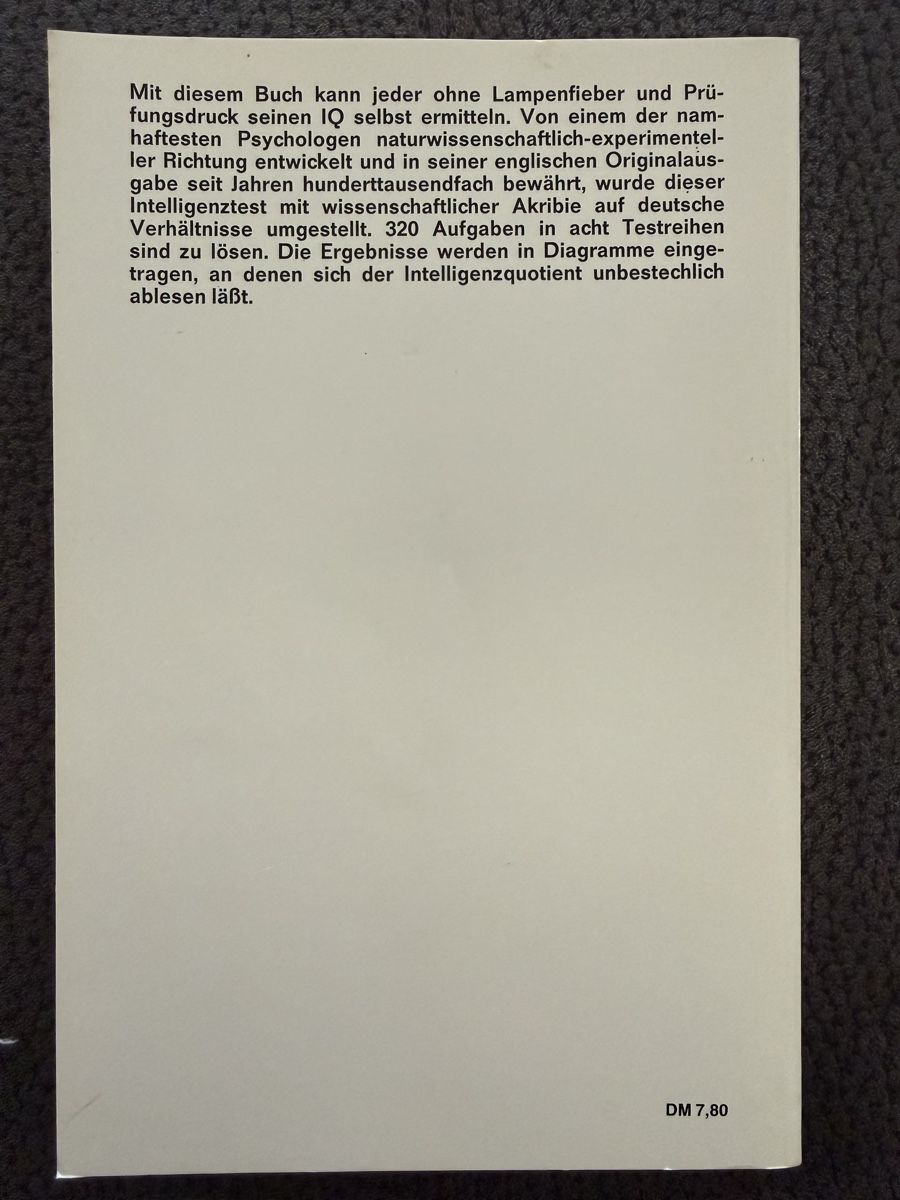Bücher: Intelligenz Test Buch von Prof. Dr. Hans J. Eysenck – Gebraucht aus Lyss von chr_p9zd 1