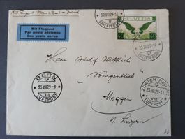1929, Flugpostbeleg von Zürich nach Meggen