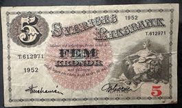 Schwedische 5 Kronen Note von 1952 - Seltenes Sammlerstück!