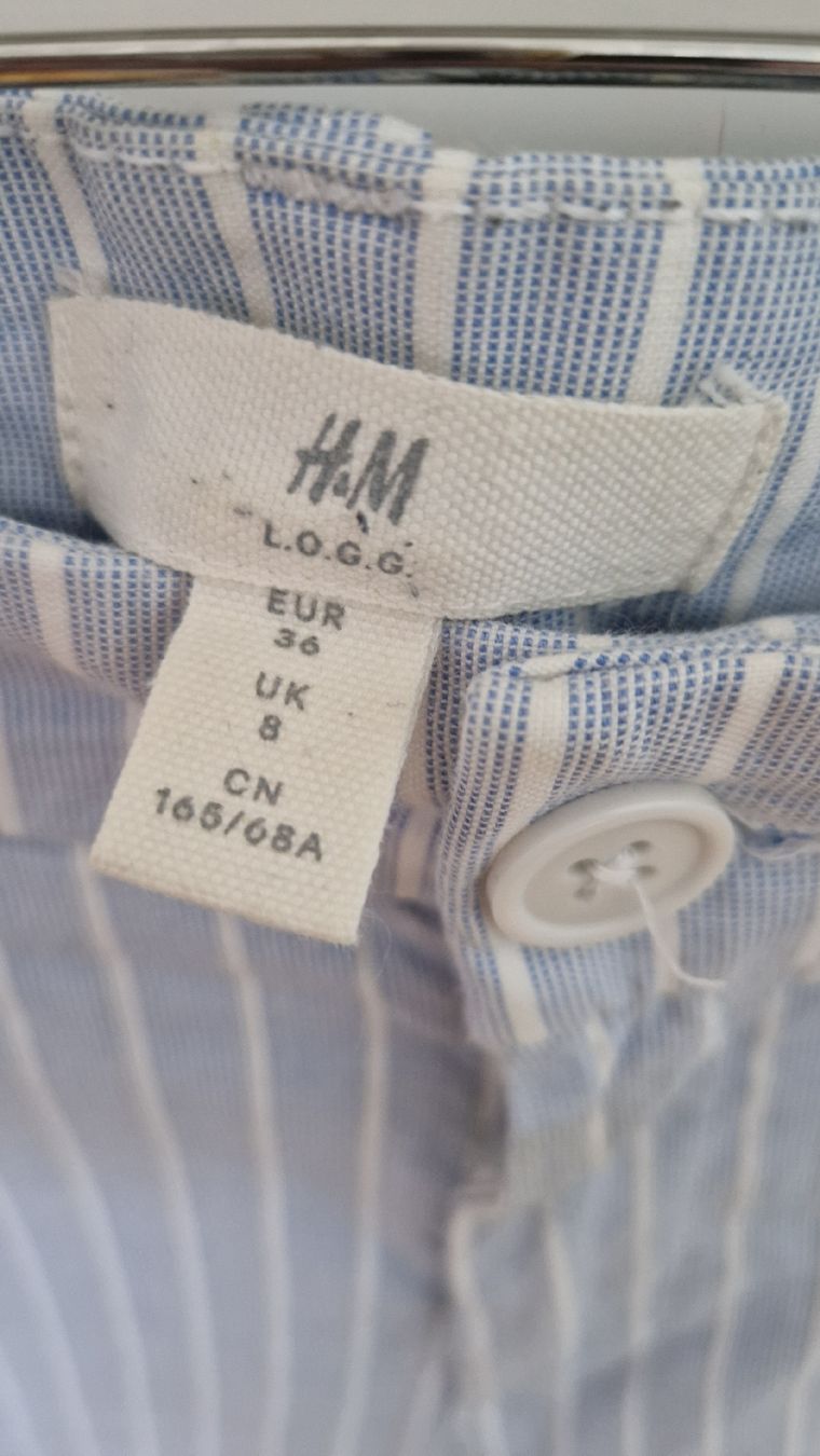 H&M Pantaloni: H&M Sommerhose, gestreift, Gr. 36, hellblau-weiss – Usato da Reinach BL venduto da Tinkerbelly27 4