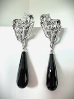 Auffallende PLATIN Ohr-Hänger mit Diamanten & Onyx