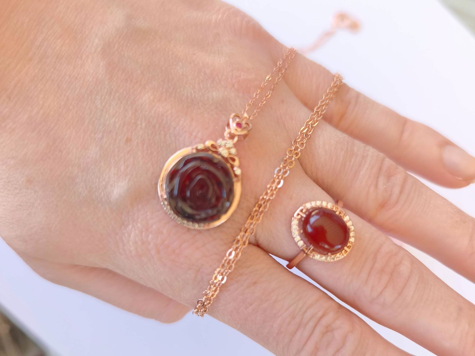 Altri gioielli: Kirschbernstein Set Rose Kette Ring 925  roségold Bernstein – Nuovo e nell'imballaggio originale da St. Gallen venduto da GIULESGG 5