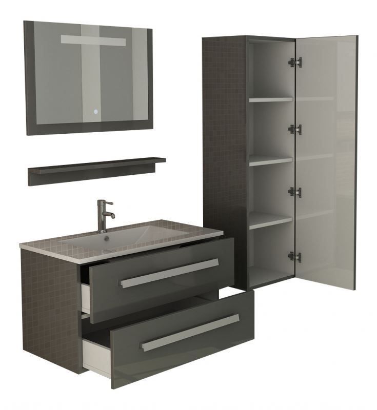 Mobili per bagno: Badset St. Moritz in grau hochglanz Set – Nuovo e nell'imballaggio originale da Herbertingen venduto da jet-line-e-trade 1