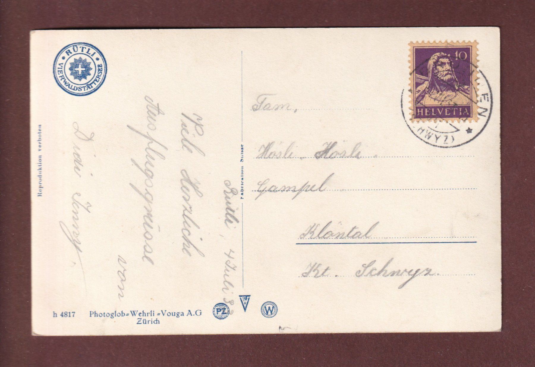 Cartoline postali: RÜTLI-LIEDES - 1933 – Usato da Pully venduto da nicecards-shop 1