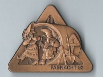 Basler Placchette & Badge: Fasnachtsplakette Basel, "Blaggedde" 1992 (Bronce) – Usato da Zürich venduto da t24_de