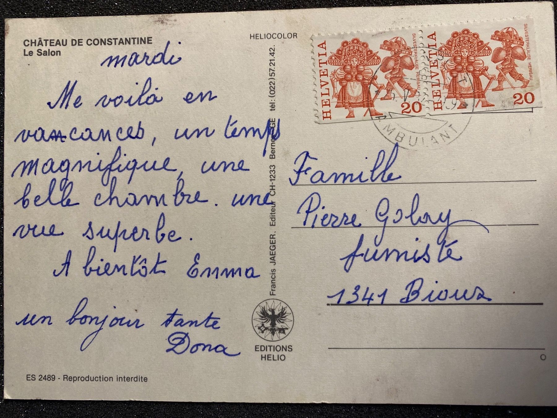 Cartoline postali: CARTE - CHÂTEAU DE CONSTANTINE ( LE SALON) TIMBRE – Usato da Le Brassus venduto da cinema13 1