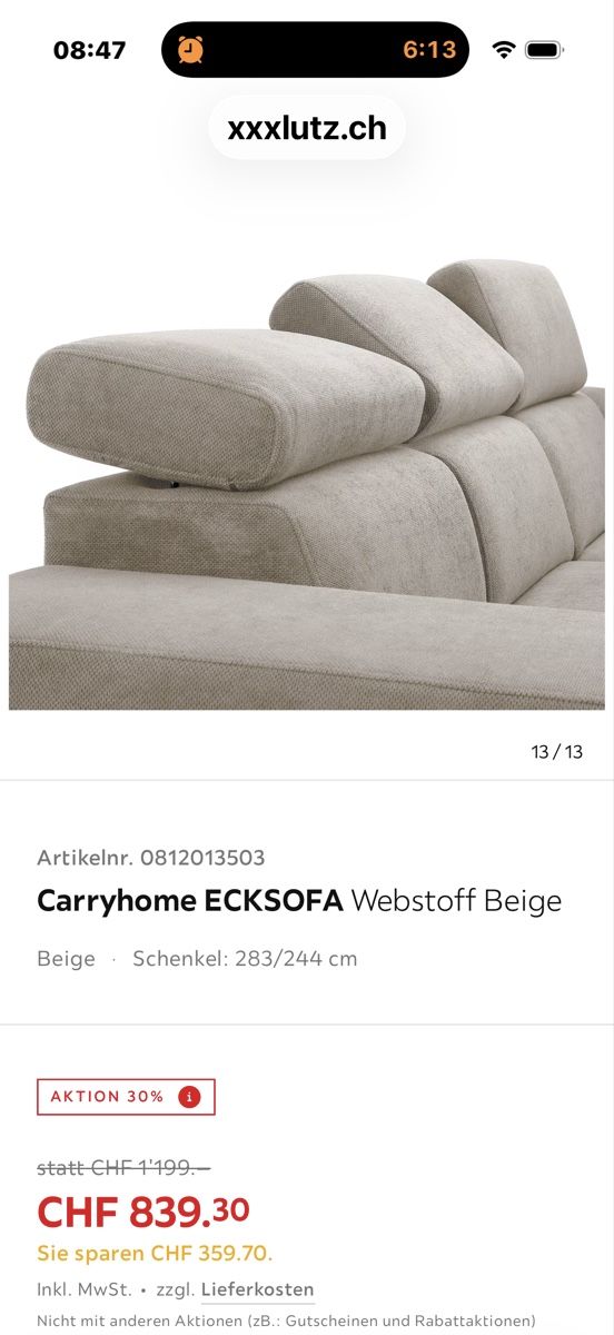 Sofas: Carryhome Ecksofa Webstoff Beige 283/244 cm neu – Neuf (Voir description) à Perlen par mue_2zgr 6
