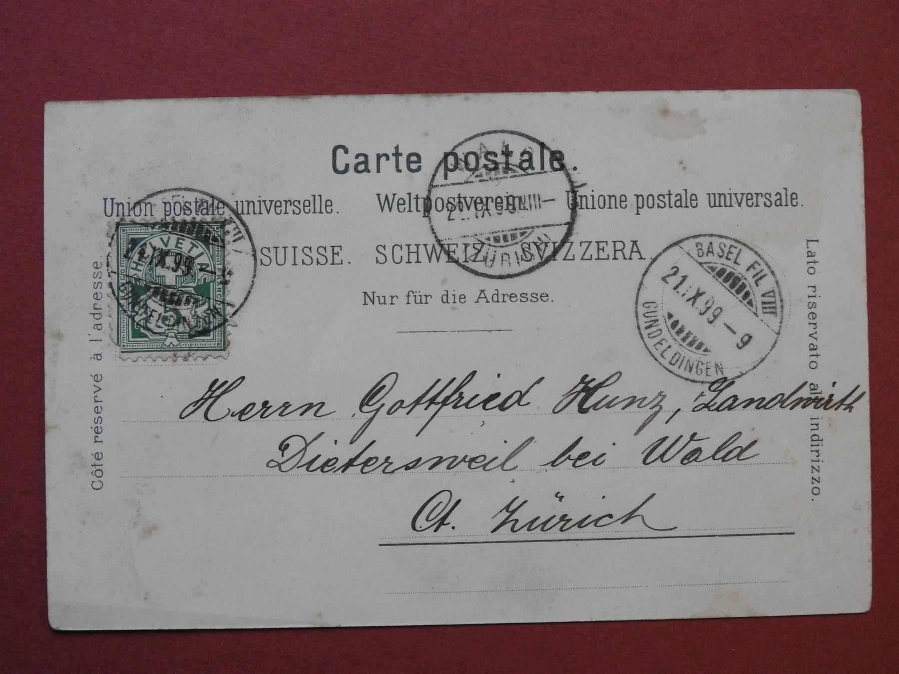 Cartoline postali: Gruss aus Basel, schöne Mondscheinkarte – Usato da Rain venduto da 999-800-K 1