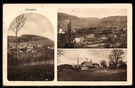 AK Vechigen, Teilansicht der Ortschaft, Fachwerkhäuser