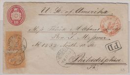 1873: 50 Rp.-Tübeli-Frankatur von LANGNAU n. Philadelphia !