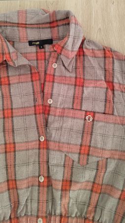 Chemise courte Maje à carreaux orange et gris taille 2