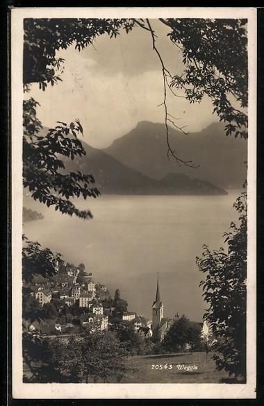 Cartes postales: Weggis, Teilansicht des Ortes mit Kirche – D'occasion à Berlin par bartko-reher
