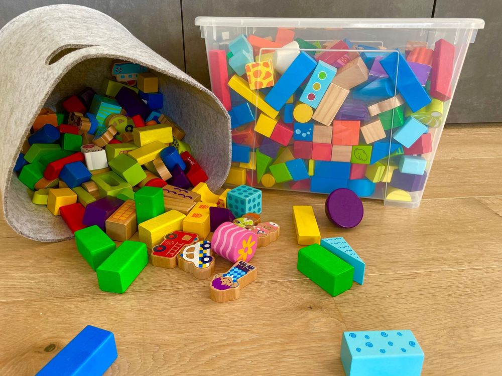 Cayro Block & Blockfarben – Holzstapelspiel, 54 Teile, 6 Farben, Ab 5 Jahren
