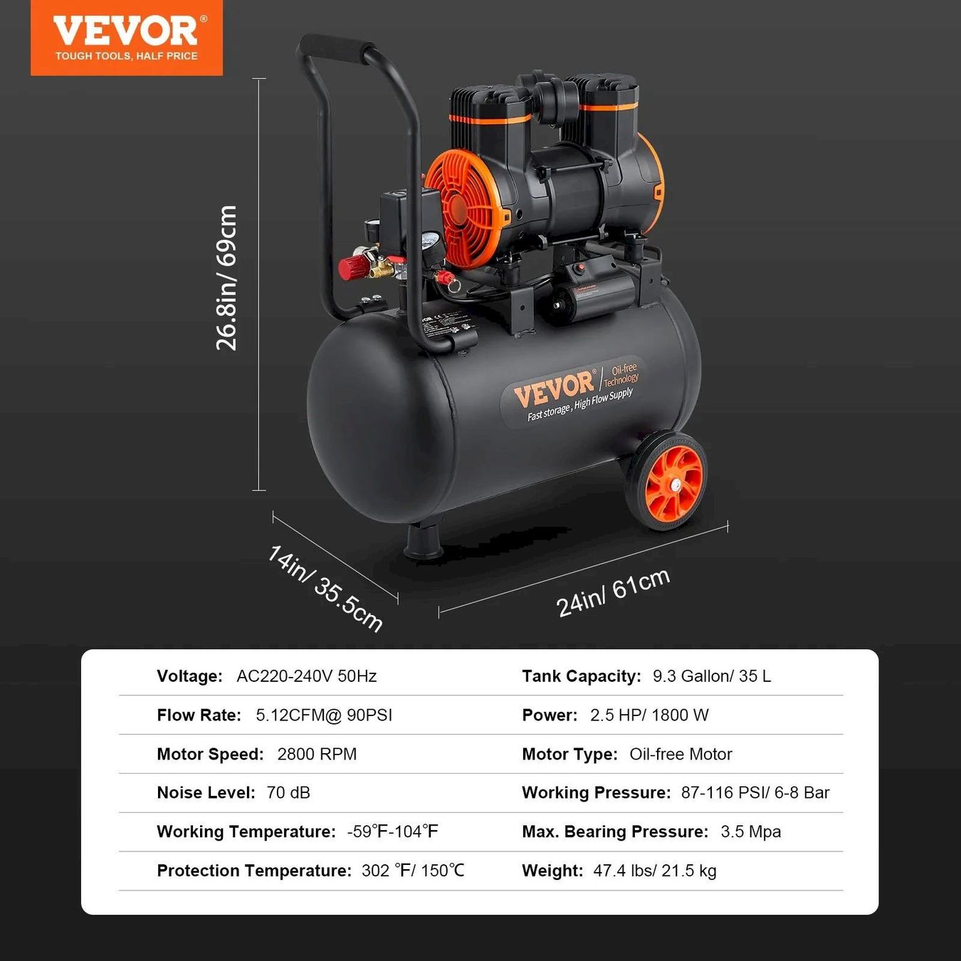 Compressori: VEVOR 2-1800F35 Flüsterkompressor 8bar – Nuovo e nell'imballaggio originale da Bottighofen venduto da zaap 6