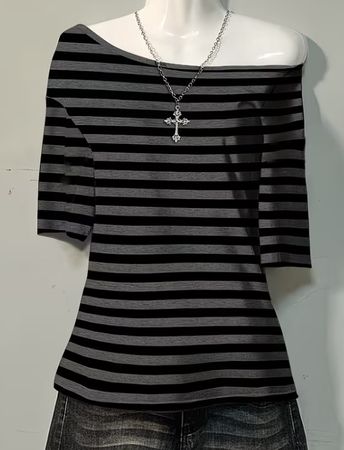 schwarz/grau gestreiftes Damen Shirt, XL  