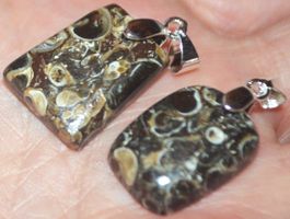 Anhänger Set L-1055 – Turritella Achat Fossil – 2 Stück
