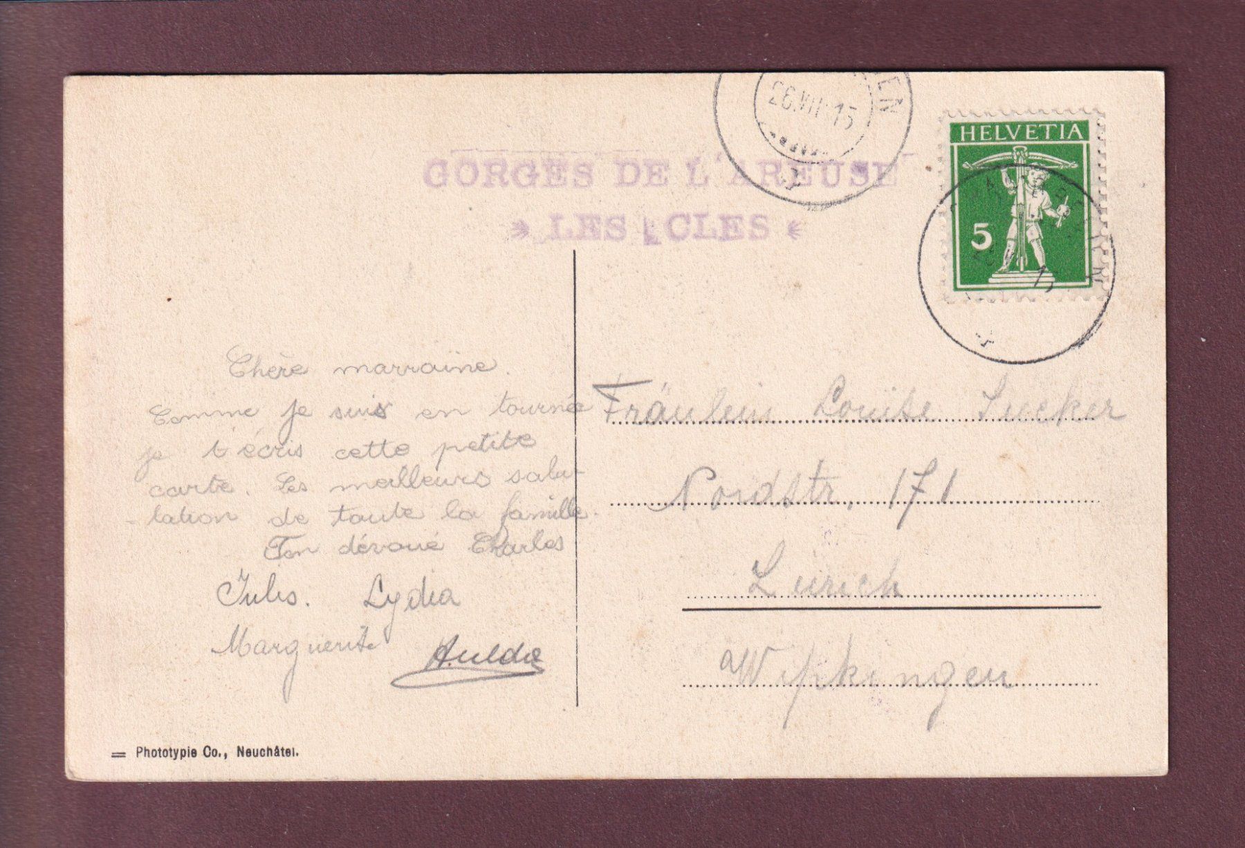Ansichtskarten: Gorges de l'AREUSE - 1915 – Gebraucht aus Pully von nicecards 1