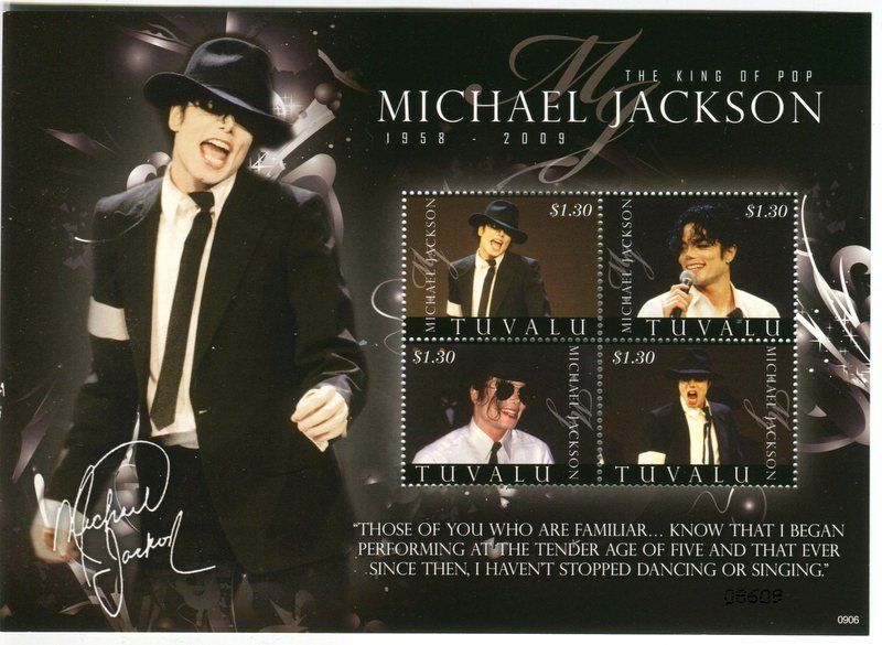 Tutti i francobolli: Block "Michael Jackson". Tuvalu – Nuovo e nell'imballaggio originale da Basel venduto da Butsch5