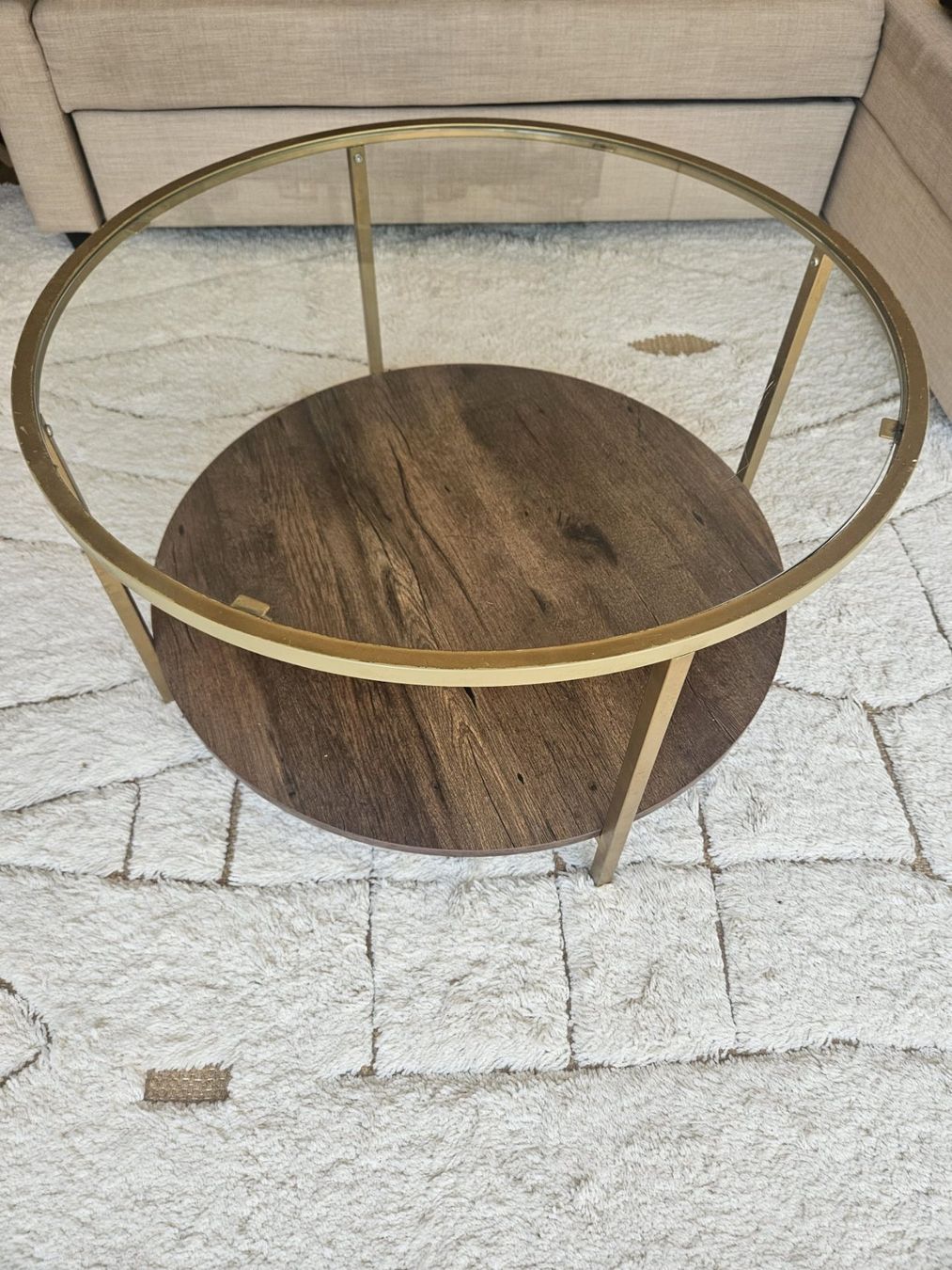 Tables: Table basse ronde design - plateau bois + verre – D'occasion à Lausanne par aur_fj5f