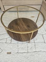 Table basse ronde design - plateau bois + verre
