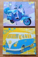 2x Pop Art Bilder VW Bus Vespa Holz MDF Retro