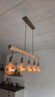 Hanging lamp wood 5 bulbs industrial excellent condition
