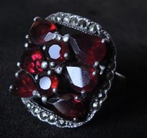 Granat und Markasit Silber 925 Fingerring Gr. 54