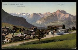 AK Chesières, Panorama mit Tram und Dent du Midi