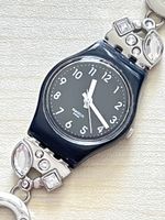 Swatch Uhr Damenarmbanduhr Schwarz mit Schmucksteinen
