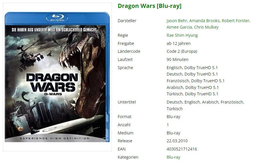 Tutti i DVDs: Dragon Wars (Bluray) – Usato da Buchrain venduto da Sssschaller