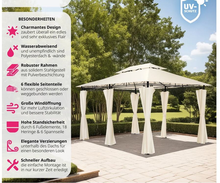 Gartenpavillon 4 x 3 m, wasserabweisend, inklusive Spannseil Kaufen